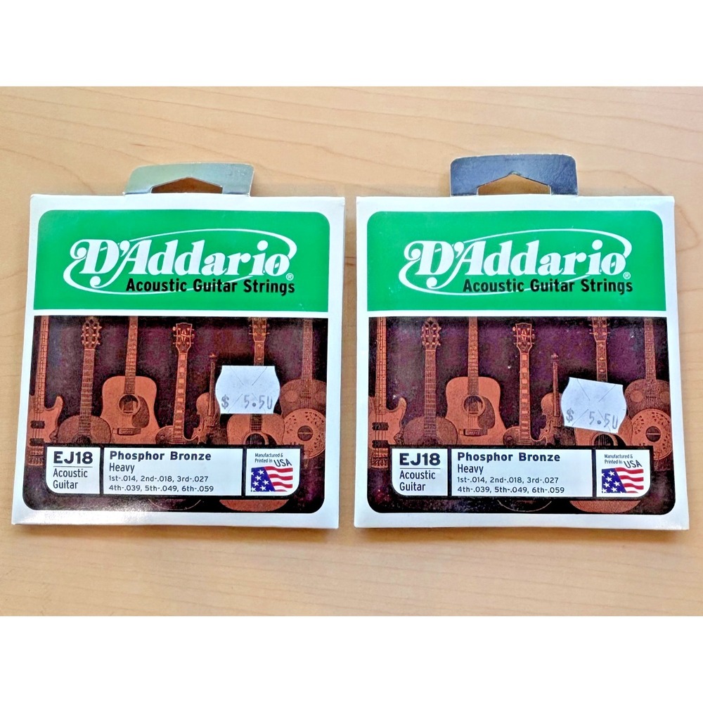 Lot Of 2 D'Addario EJ18 Acoustic Guitar Strings Heavy Phosphor Bronze USA
